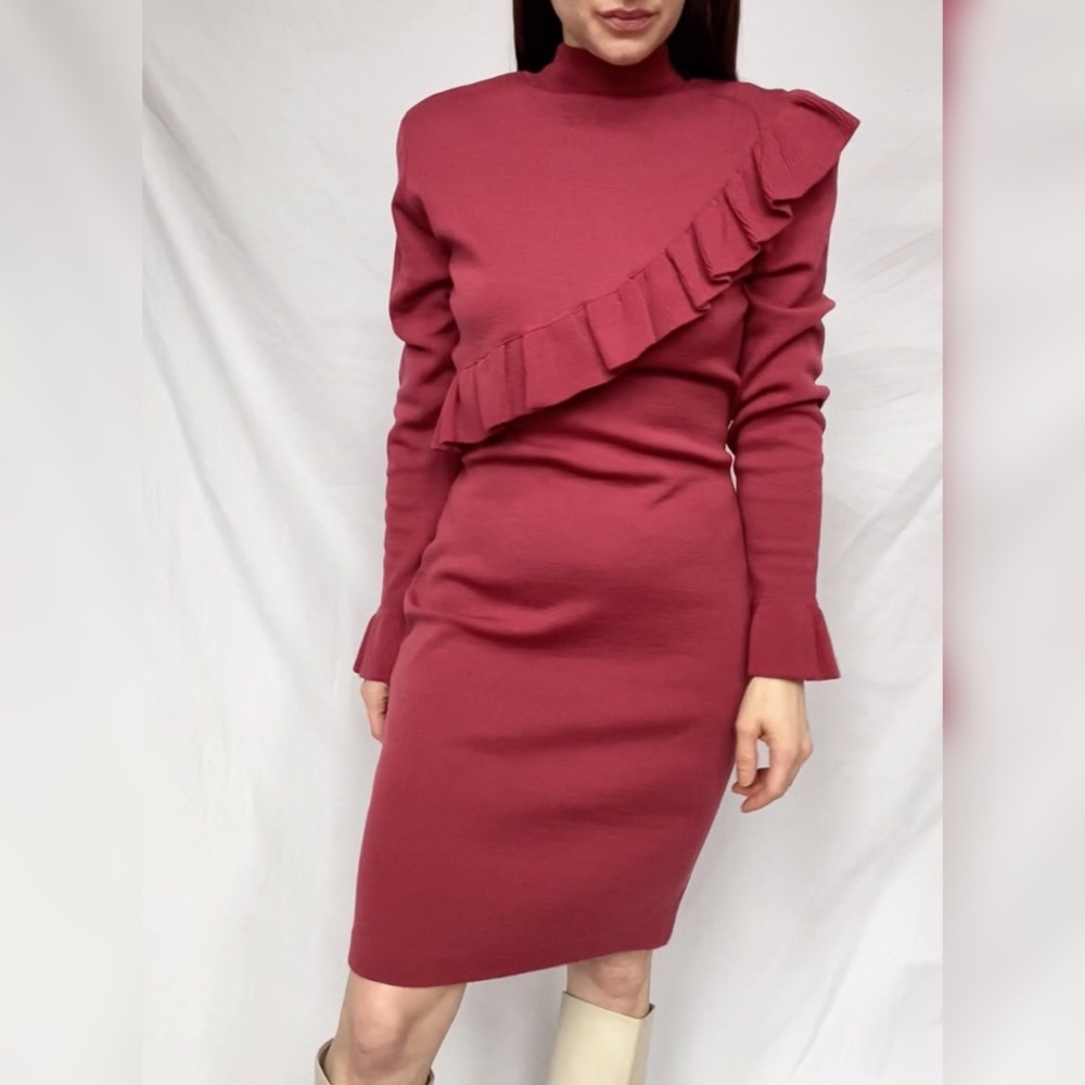 Vintage 70’s Wool Shoulder Ruffle Sweater Dress